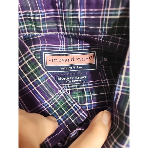 Vineyard Vines Shirt Mens Medium Murray Purple Green Plaid Long Sleeve Button - Picture 2 of 6